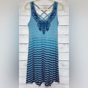prAna women's Henna Dress - S - Blue Gray Stripe Ombre Sundress Sleeveless